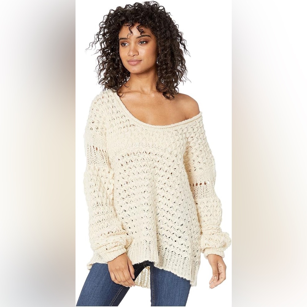 Free People Crashing Waves wool blend cream chunky knit sweater